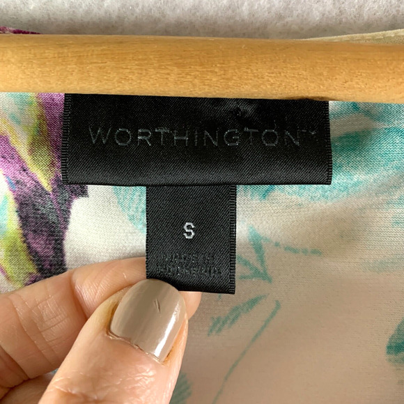 Women‎ Feminine Blouse Sz S Colorful Floral Flutter Sleeve Cowl Neck Bloomcore - Picture 7 of 11